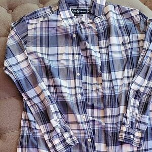 Ralph Lauren Men's Navy and White Checkered Shirt